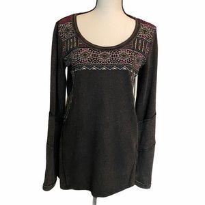 Gray Embroidered Knit Tunic Top